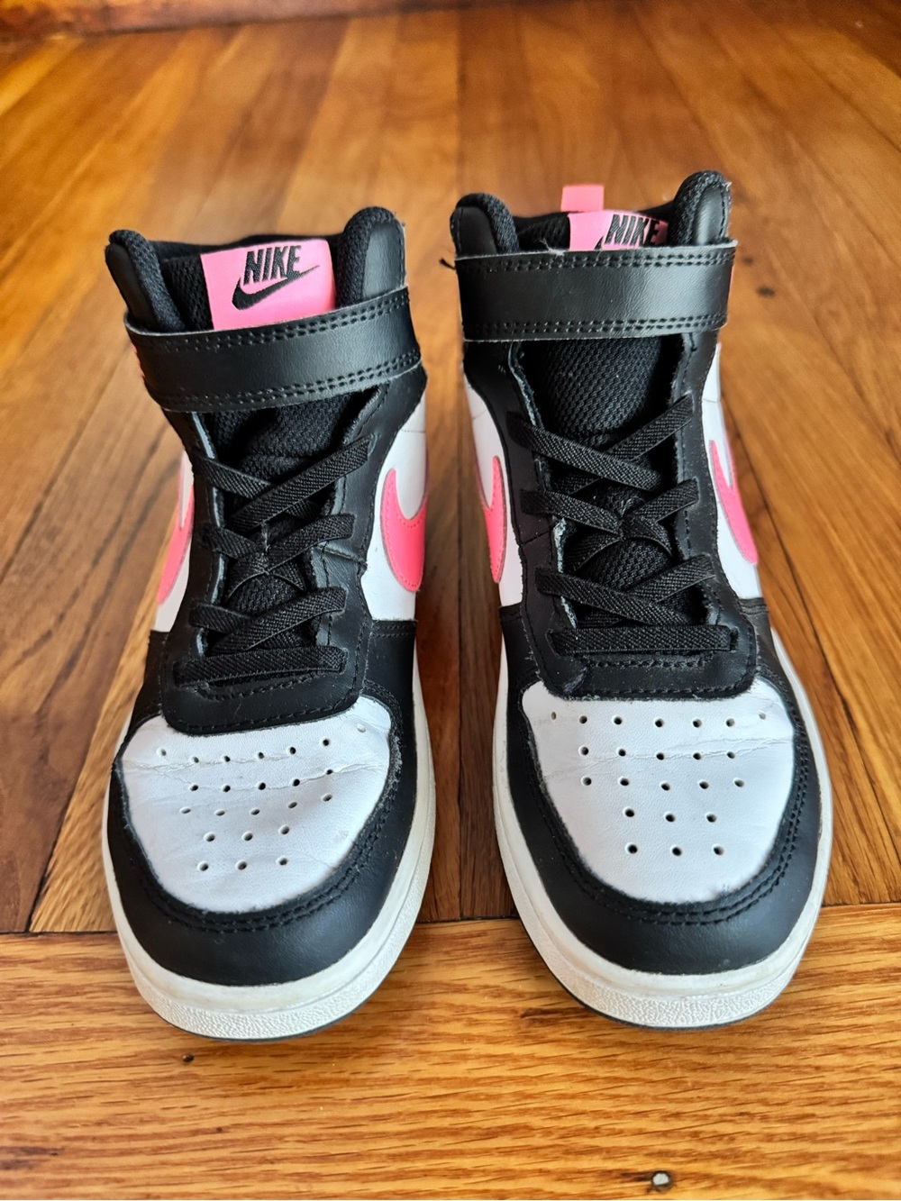 Nike Court Borough Mid 2 Kids Sneakers Black White Pink Size 2Y
